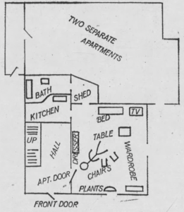 Sketch of the scene inside Charlotte’s apartment at 11 Otis Street