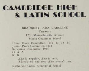 Ada Bean (Bradbury) senior yearbook profile.