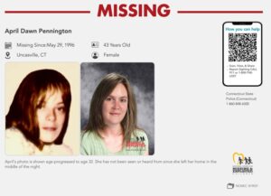 Missing poster for April Dawn Pennington with age progression.