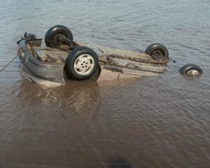 Krystal’s car as it was removed from the water.