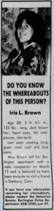 Missing persons poster that ran in May of 1976.