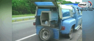 Rear view of Pamela Webb’s truck on the side of the Maine Turnpike after her disappearance.
