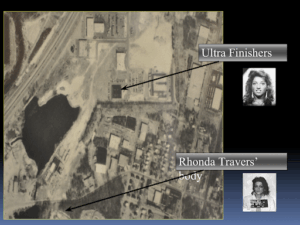 Slide from a presentation prepared by Sgt. Fred Pierce showing the relative location of Kathy Perry’s workplace and the location of Rhonda Travers’ remains, source: Sgt. Fred Pierce
