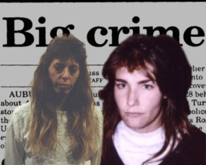 Rosalie Miller and Mindy West with a 1997 headline from Derry News.