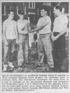 Bernard Egounis (third from left) photographed in 1954 with other players from his baseball team “The Old-Timers”.